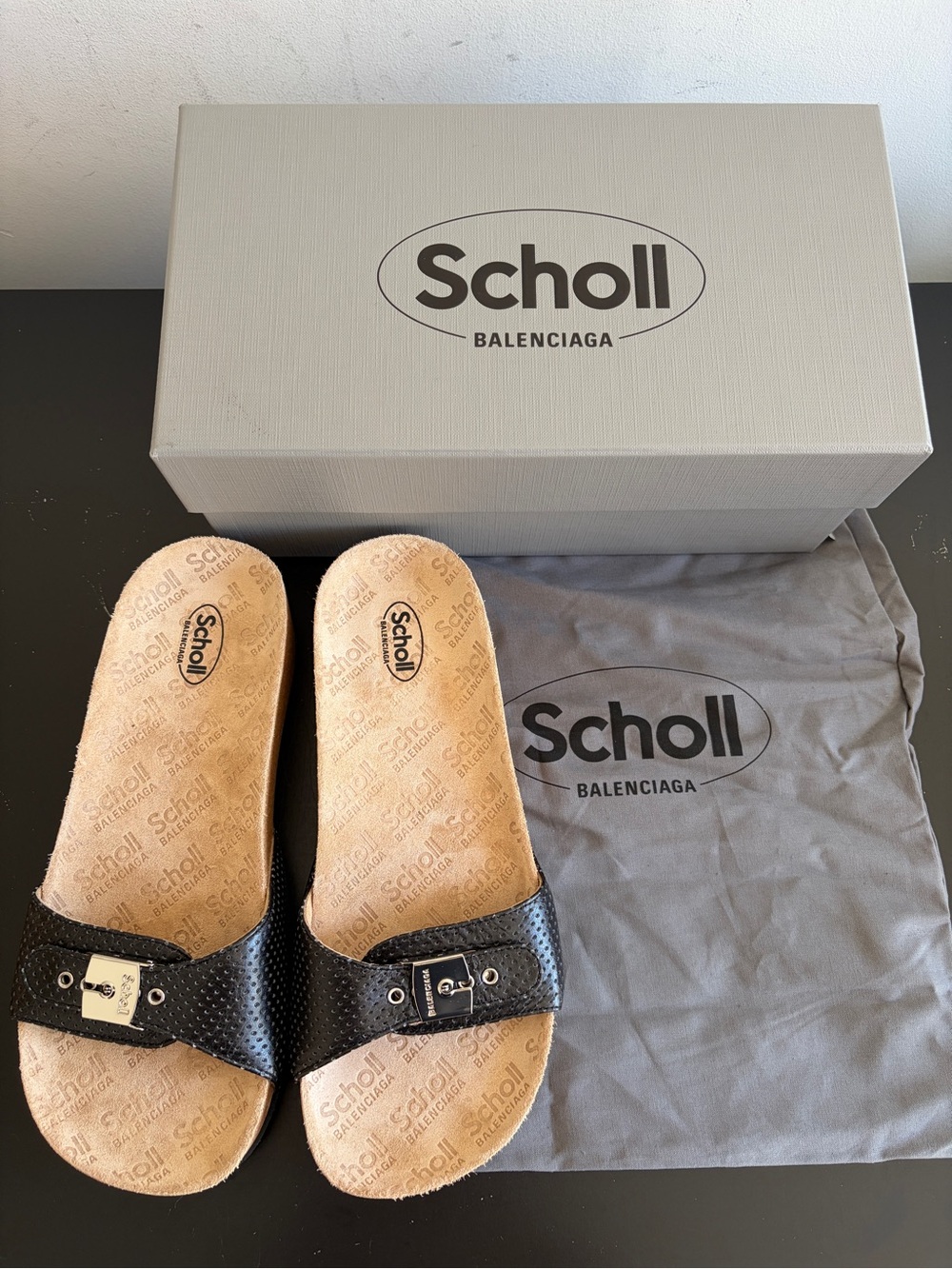 Balenciaga Black Slide Sandals with Buckle
